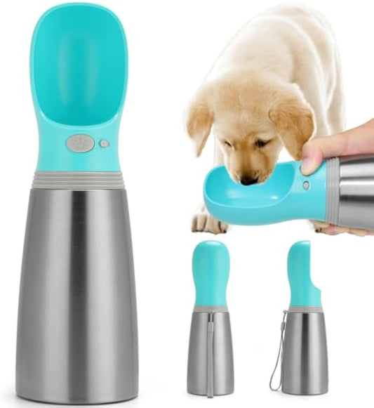 Portable Dog Water Bottle 700ml Stainless Steel Leak Proof Puppy Water Dispenser With Drinking Feeder For Pets Travel Walking Hiking And Outdoor Activities