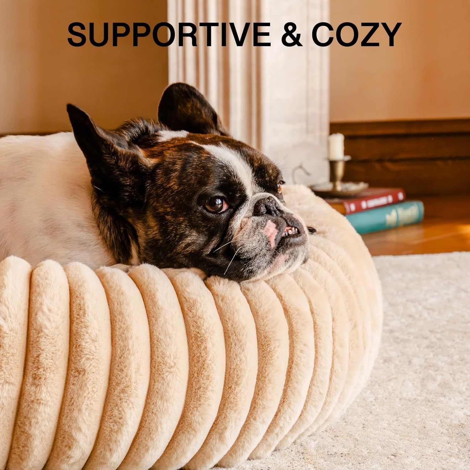 MEWOOFUN Donut Dog Bed For Medium Dogs - Calming Pet Bed With Non-Slip Bottom, Washable For Pets Up To 45 Lbs Light Brown