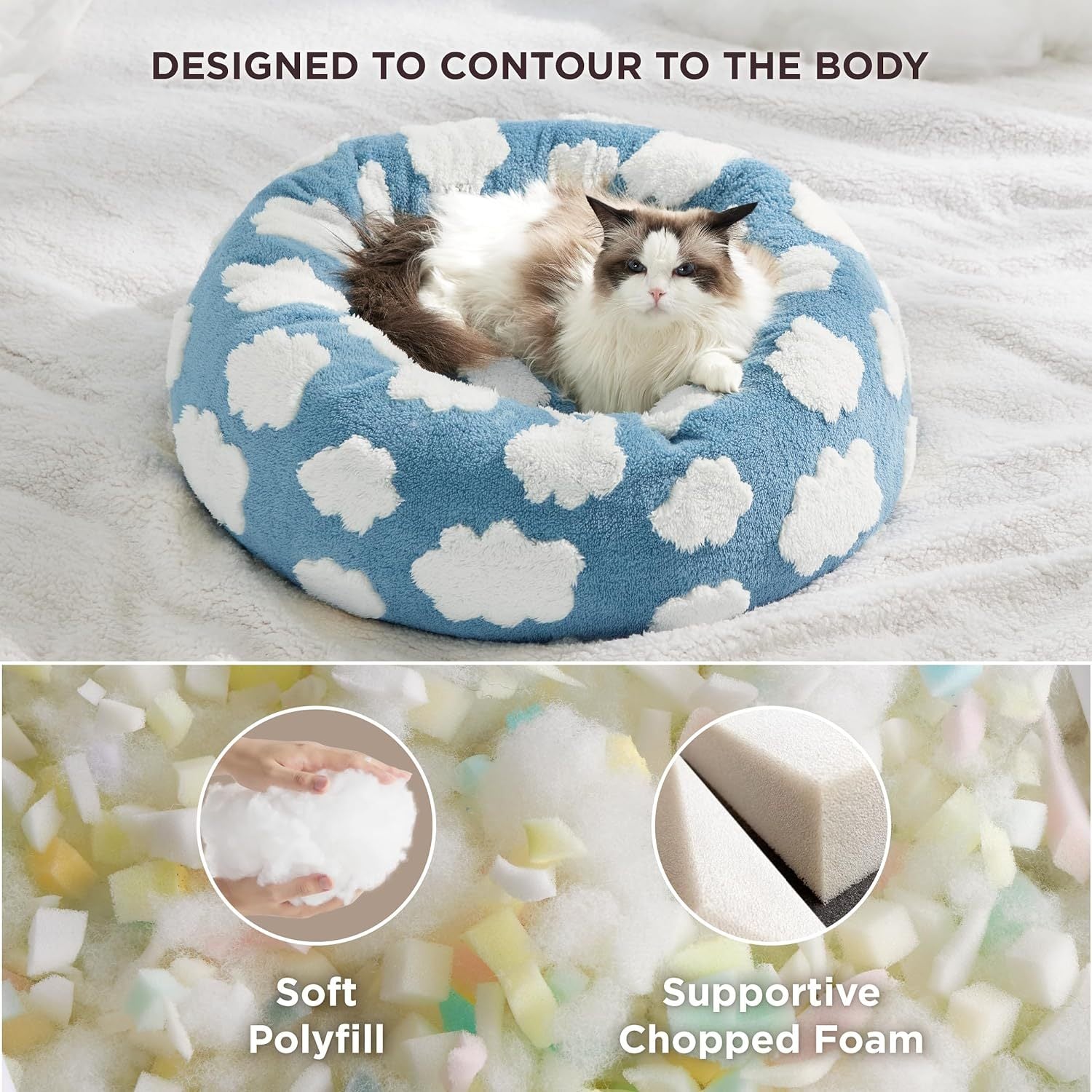 Leisure Cat Beds For Indoor Cats - Round Cat Bed Donut Small Dog Bed Calming Pet Beds, Cute Modern Beds With Jacquard Shaggy Plush & Anti Slip Bottom