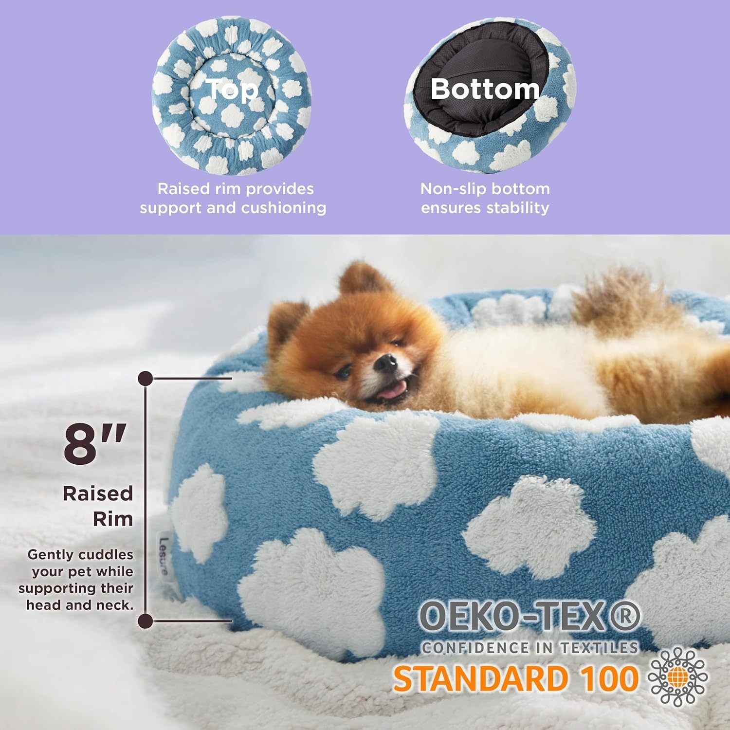 Leisure Cat Beds For Indoor Cats - Round Cat Bed Donut Small Dog Bed Calming Pet Beds, Cute Modern Beds With Jacquard Shaggy Plush & Anti Slip Bottom