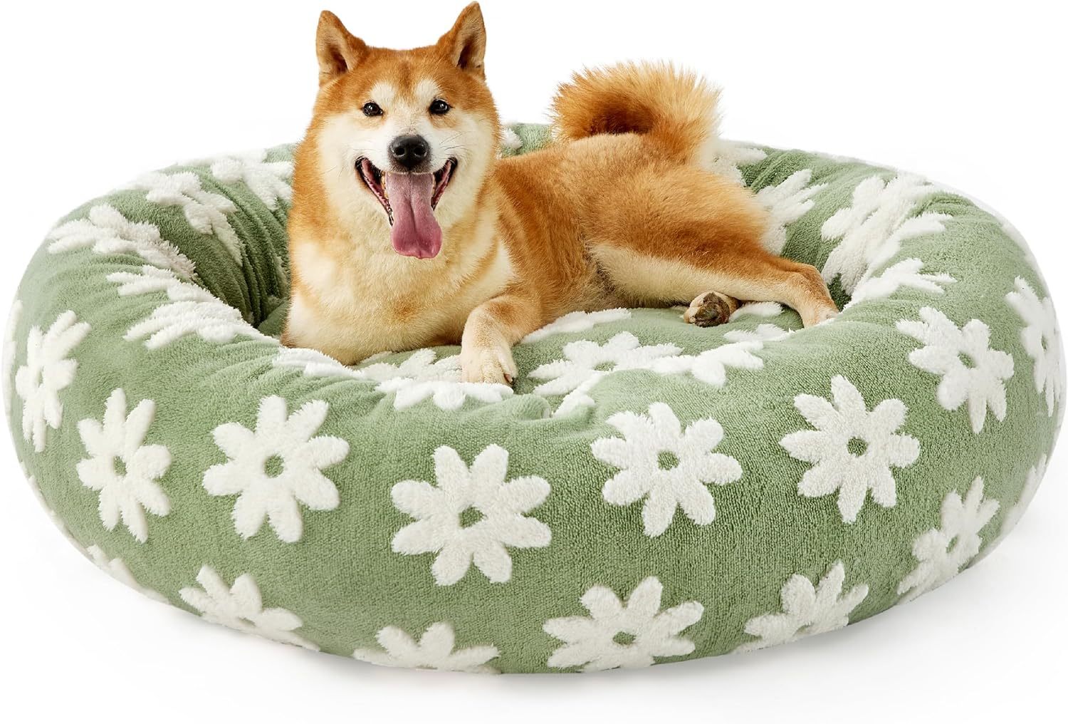 Leisure Cat Beds For Indoor Cats - Round Cat Bed Donut Small Dog Bed Calming Pet Beds, Cute Modern Beds With Jacquard Shaggy Plush & Anti Slip Bottom
