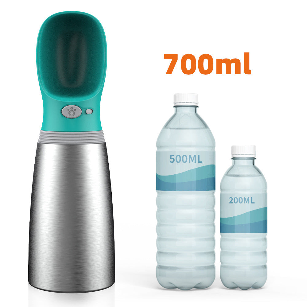 Portable Dog Water Bottle 700ml Stainless Steel Leak Proof Puppy Water Dispenser With Drinking Feeder For Pets Travel Walking Hiking And Outdoor Activities