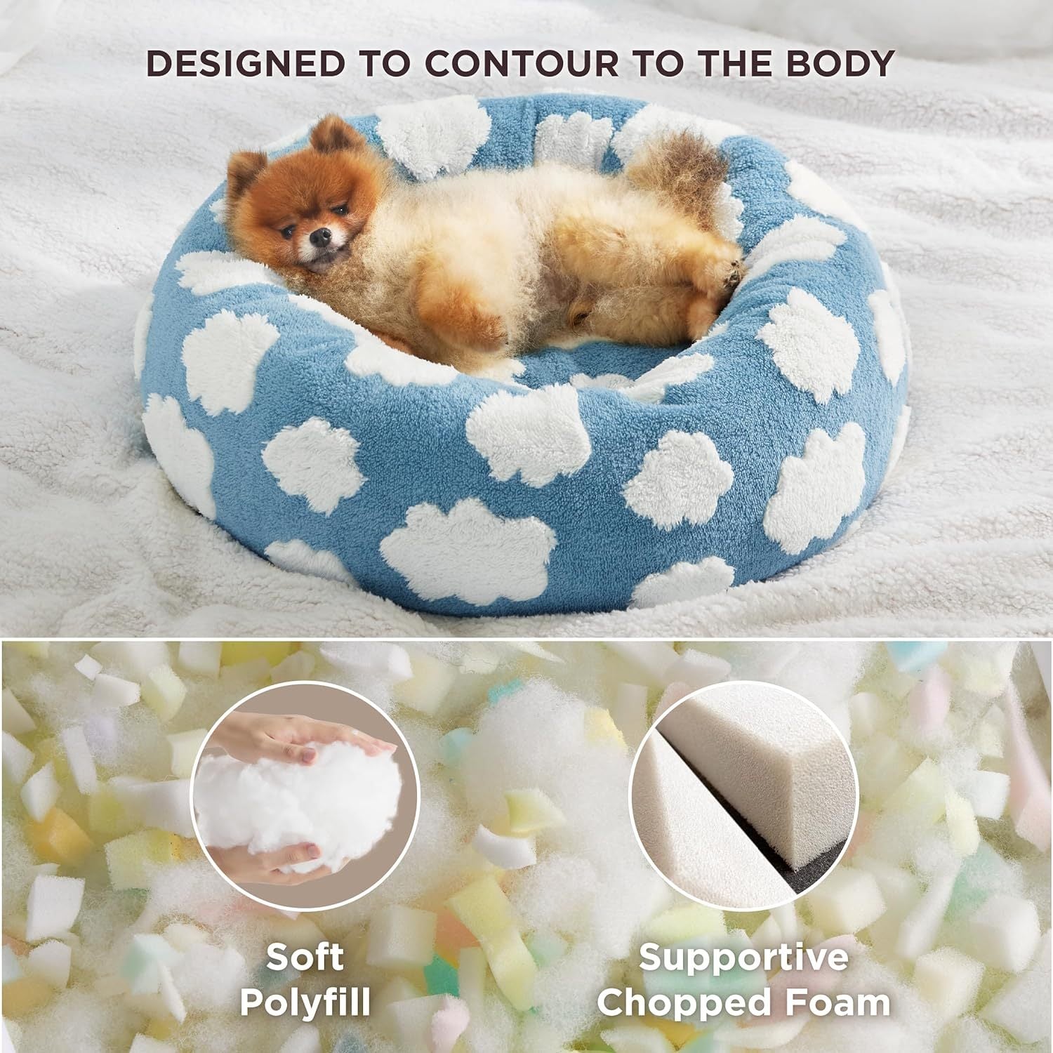 Leisure Cat Beds For Indoor Cats - Round Cat Bed Donut Small Dog Bed Calming Pet Beds, Cute Modern Beds With Jacquard Shaggy Plush & Anti Slip Bottom